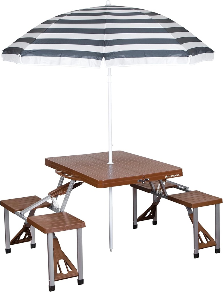 Stansport Picnic Table and Umbrella Combo - Brown