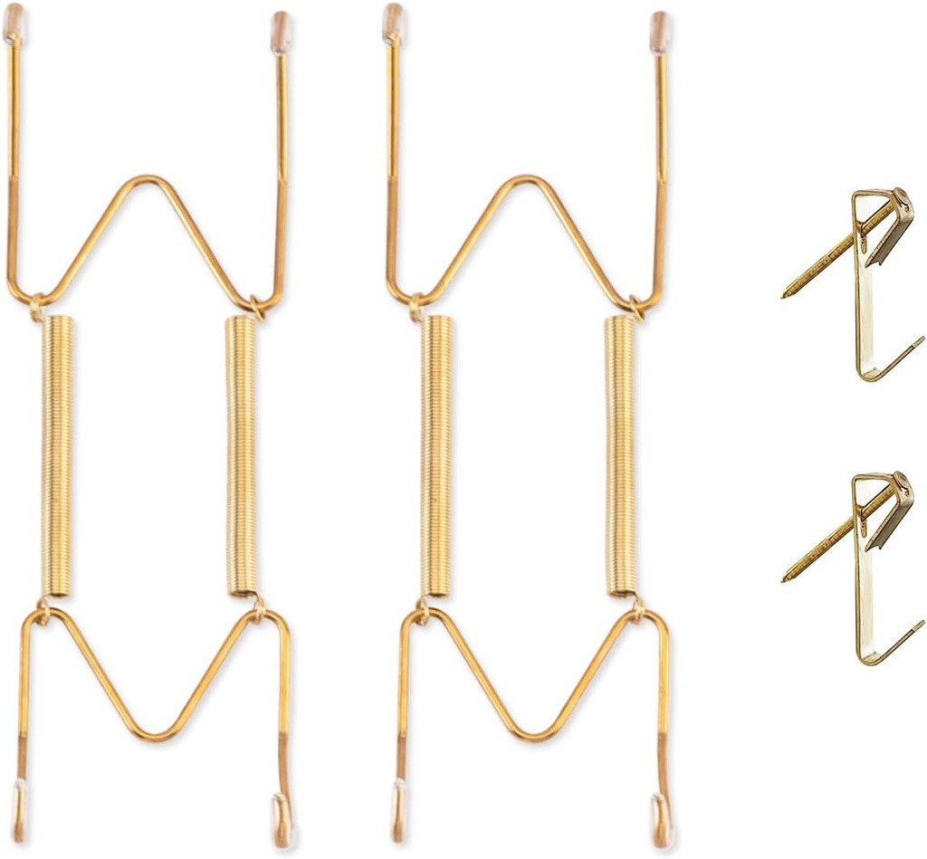 Bilillo 2 Pack Plate Hangers for Wall Display, Fits 6''–8'' Decorative Plates, Spring Stainless Steel Invisible Wire Holders with Wall Hooks, Heavy Duty Plate Display Hangers