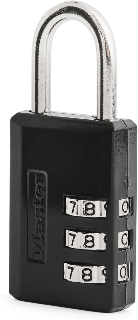 Master Lock Black Combination Padlock, Indoor Gym Locker Lock with Customizable 3-Digit Code for Luggage, Backpacks, Cabinets, 647D