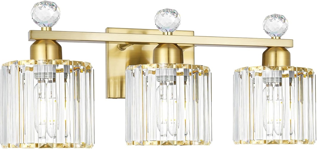 Modern Crystal Bathroom Vanity Light, Gold Bathroom Lighting Fixture, Crystal Brass Vanity Light Fixture Over Mirror, Bath Wall Mounted Lighting for Bedroom, Living Room