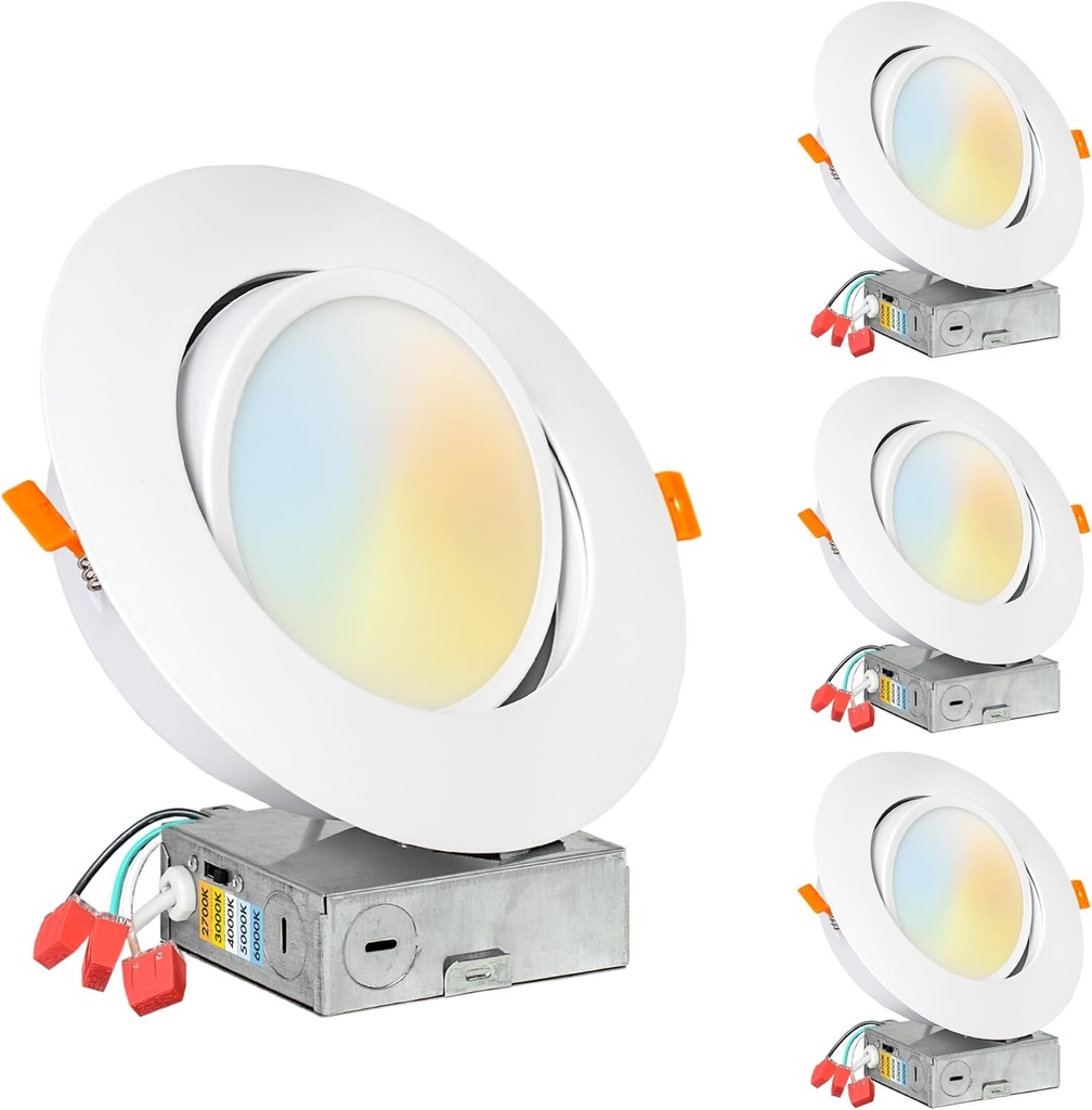 PROCURU [4-Pack] 6-Inch Gimbal (8-Inch Trim) Air-Tight LED 2700K-6000K 5CCT Adjustable, Rotate & Swivel Ultra-Thin Recessed Ceiling Downlight, Dimmable, IC Rated (VGB65W-4P)