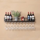 Wine Rack,Wall-Mounted Bottles and Glass Holder, Floating Shelf Stemware Holder Small for Bar Cellar Kitchen Black Metal/100 * 25Cm (Black)