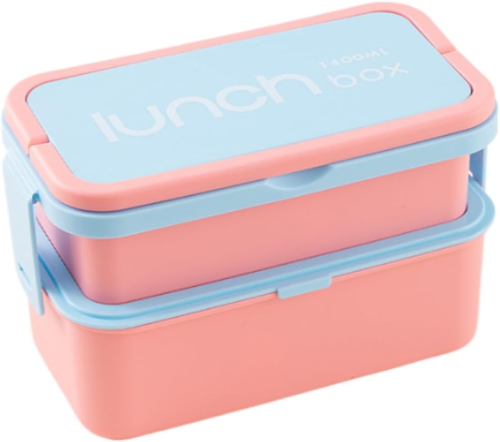 Rectangular double-walled lunch boxes with rice can be heated in the microwave and carried by hand