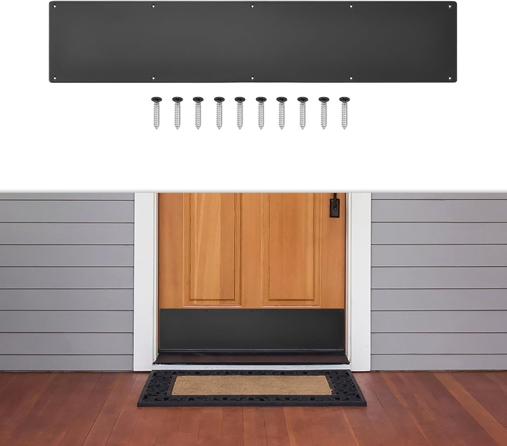 1 Pcs Door Kick Plates - 6 x 30 Inches Kick Plates for Exterior Interior Doors Protection Decor, 1.5mm (1/16 Inch) Thickness Rectangular Aluminum Door Push Plate (Black)