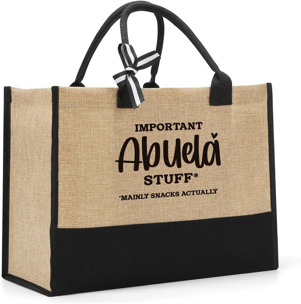 Important Abuela Stuff Tote Bag, Abuela Gifts Christmas Birthday Mother's Day Thank You Getaway Gifts for Abuela, Reusable Beach Grocery Shopping Tote Bags for Women