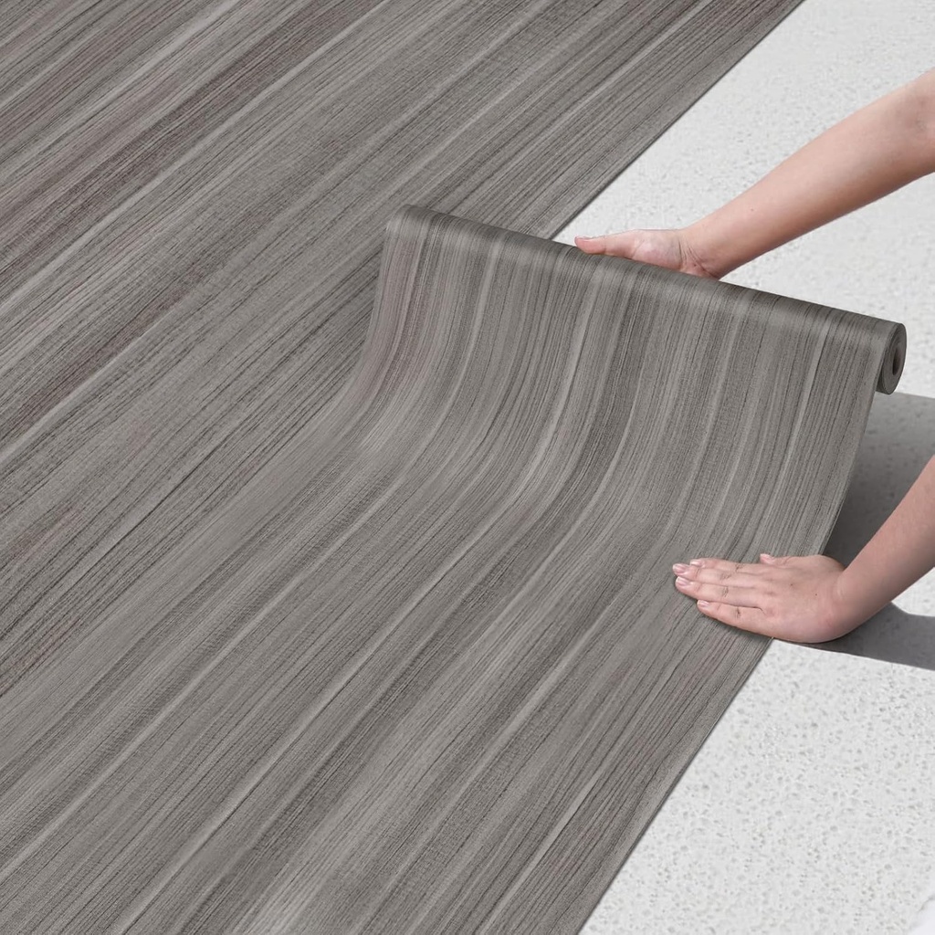 Peel and Stick Floor Tiles Vinyl Flooring Roll 23"x 393"/64 Sq.Ft Linoleum Laminate Floor Tiles Peel and Stick Self Adhesive Waterproof Grey Wood Plank Sheet Flooring Sticker for Home Room
