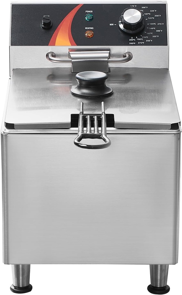 Happybuy Commercial Deep Fryer, 1750W Electric Countertop Fryer with Basket & Height-Adjustable Feet, 12Qt / 11.5L Stainless Steel Single Oil Fryer, Temp Control, Overheat Protection