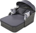 79.9" Outdoor Daybed with Retractable Canopy, PE Rattan Wicker Patio Daybed, 2-Seater Loveseat Lounge Bed Conversation Daybed, Gray Wicker Cushion