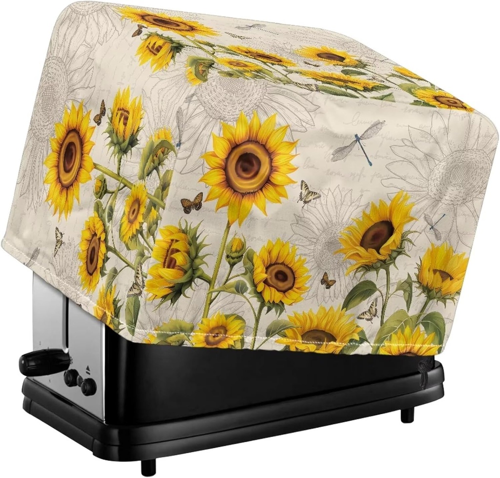 Sunflower Toaster Cover 2 Slice Appliance Dust Covers Dragonfly Bread Maker Covers Washable Bread Machine Protector Cover Small Appliance Covers for Kitchen