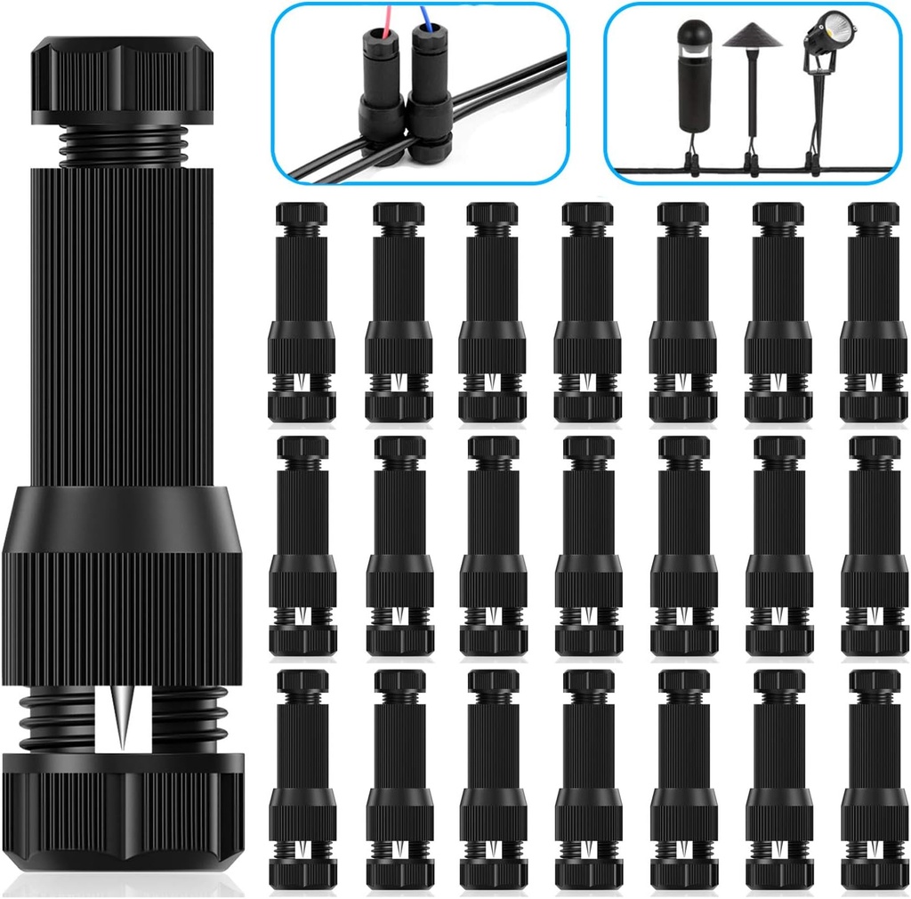 iCreating 22Pack Low Voltage Waterproof Replacement Landscape Light Cable Connector 12-20 Gauge Wire Connectors for Landscape Lighting Path Lights