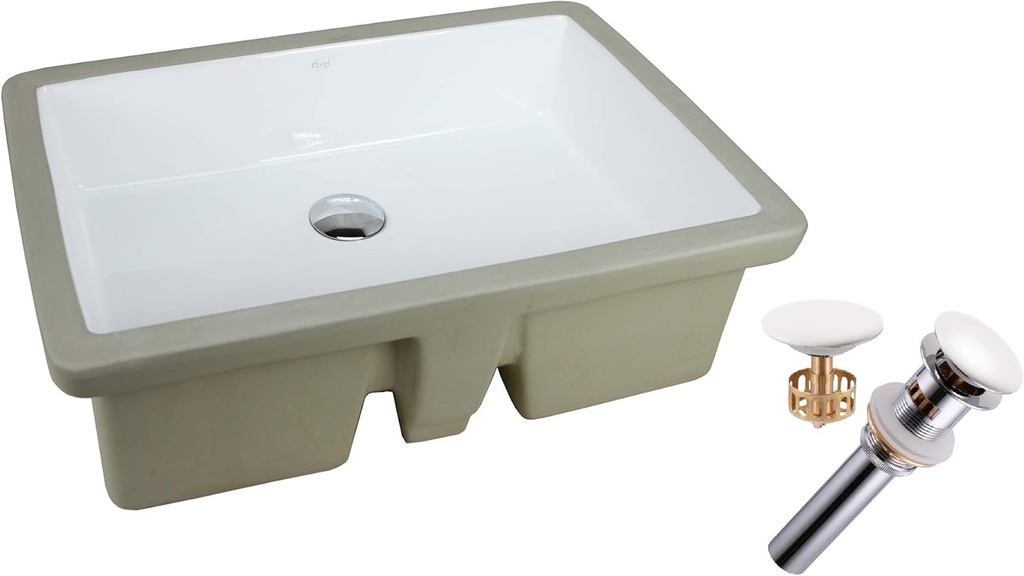 KINGSMAN Rectrangle Undermount Vitreous Ceramic Lavatory Vanity Bathroom Sink Pure White (22 INCH with Pop-up Drain)