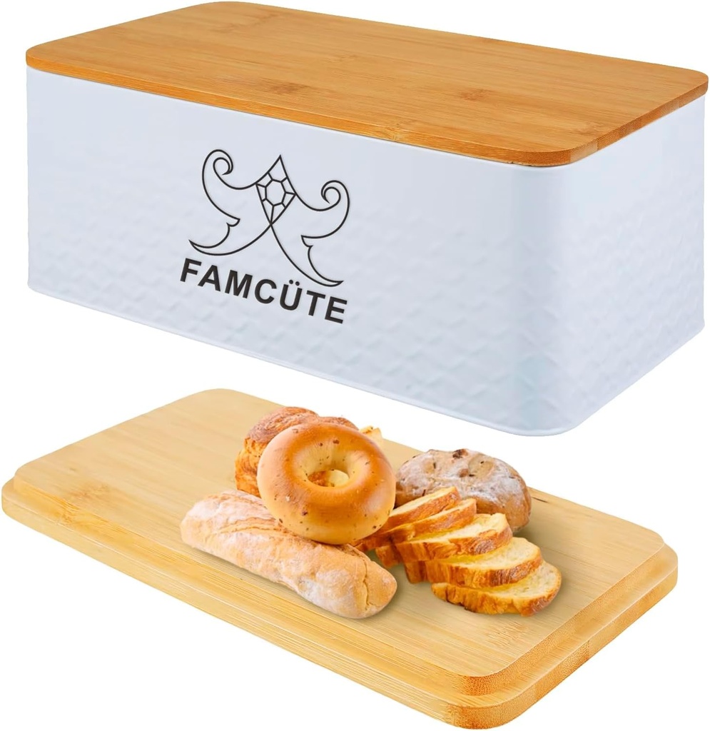 Bread Box with Bamboo Lid – Metal Bread Bin for Kitchen, Reusable Breathable Bread Storage Container, Dessert & Snack Food Box for Home