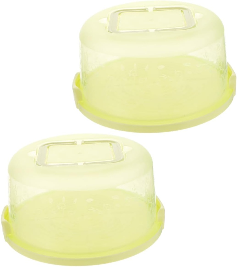 Portable Cake Box Container Handle 2pcs Pp Material Cake Storage Box Round Cake Carrier Sealing Buckle Easy to Carry Green