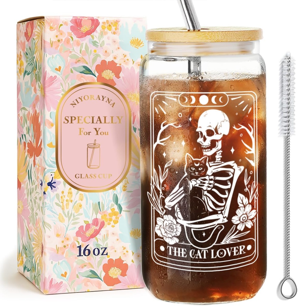 The Cat Lover Glass Cup Gifts for Women,Cat Lover Mom,Friends,Sister,Cats Themed Gifts for Birthday,Thanksgiving,Christmas,Halloween Spooky Cats Gift for Her