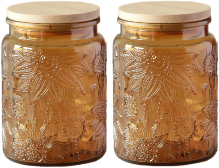 ANSQU Set of 2 Vintage Glass Kitchen Storage Jars, 23.7 FL OZ Gass Jar with Airtight Lid, Vintage Mason Jars for Home Kitchen Coffee Tea Sugar Cookie Candy Jars (Yellow, 2 Pack)
