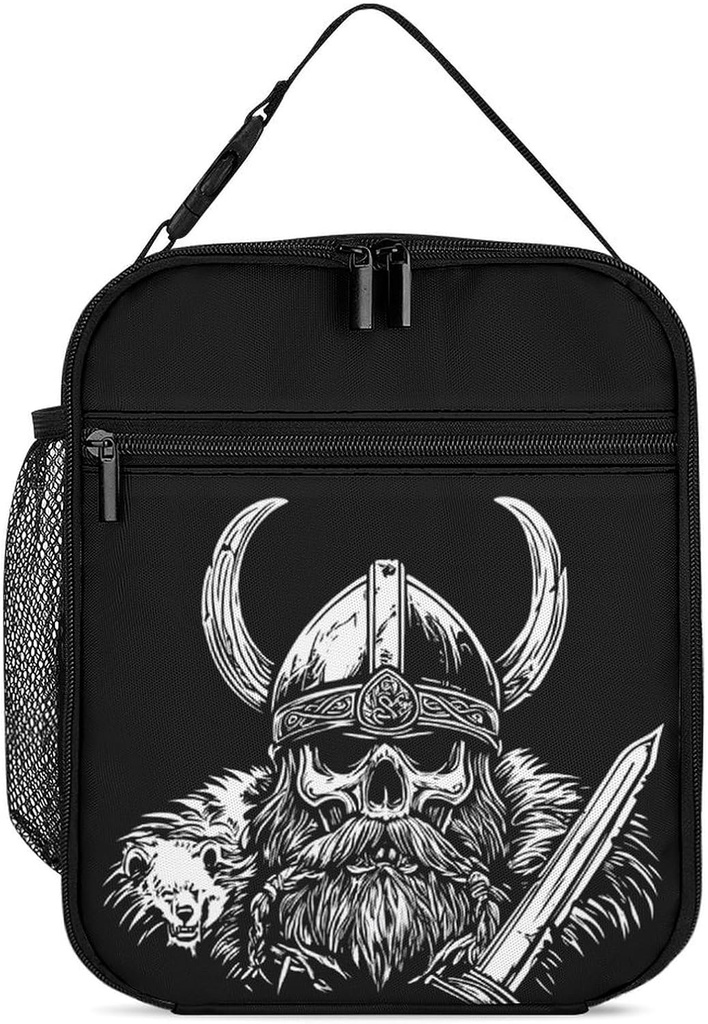 Vikings-Skull Nordic Warrior Portable Lunch Tote Bag Portable Insulated Bento Box for Office Work Picnic Men Women