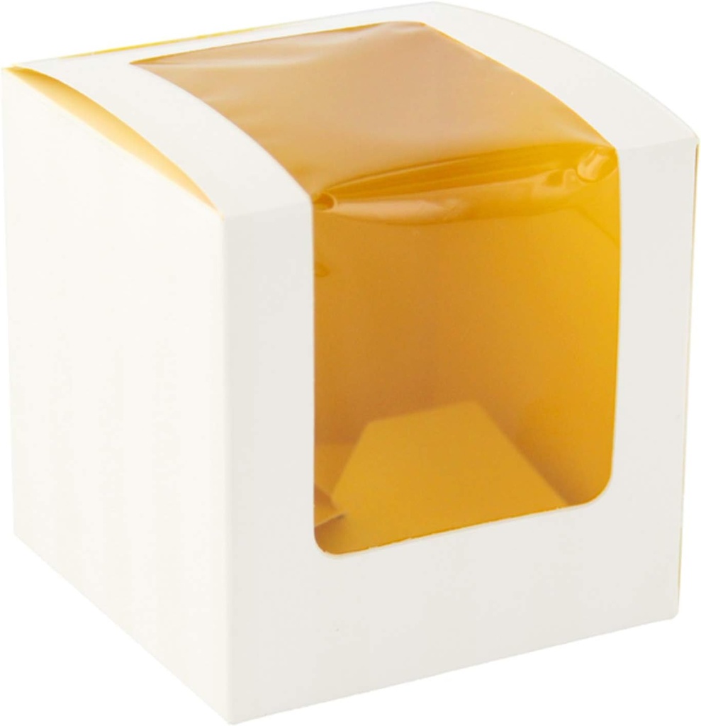 Cupcake Boxes with Yellow Window (Case of 100), PacknWood - Colored Box Cup Cake Carrier (3.3" x 3.3" x 3.3") 209BCKF1
