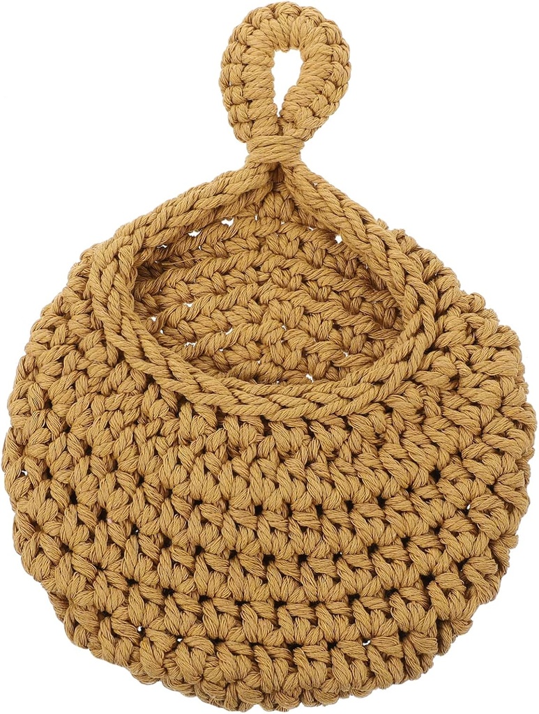 VOSAREA Woven Cotton Rope Wall Hanging Storage Basket Versatile Kitchen Organizer for Vegetables Fruits and Sundries Decorative Wall-Mounted Basket for Home and Garden