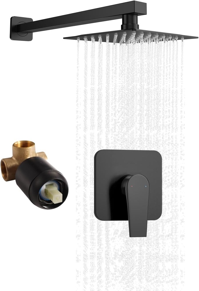 SOLVEX Shower Faucet Set Bathroom Rainfall Shower Faucet System Stainless Steel Single Handle with Rough-in Valve Shower Set 8 Inch High Pressure Rain Shower Head Trim kit SP-90101-N