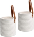Luxshiny Cotton Hanging Storage Basket Set 2pcs Wall Decor Baskets White Belt Woven Basket for Kitchen Fruit Vegetable Flower Dec
