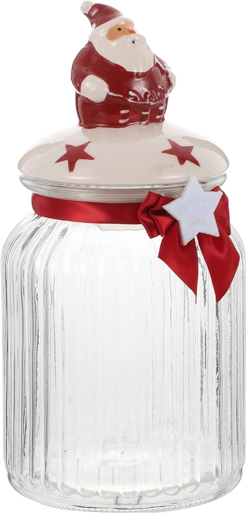 Christmas Cookie Jars Santa Claus Candy Jar Glass Food Storage Canisters Xmas Treat Container Tea Can with Lid for Kitchen Counter Holiday Table Centerpieces