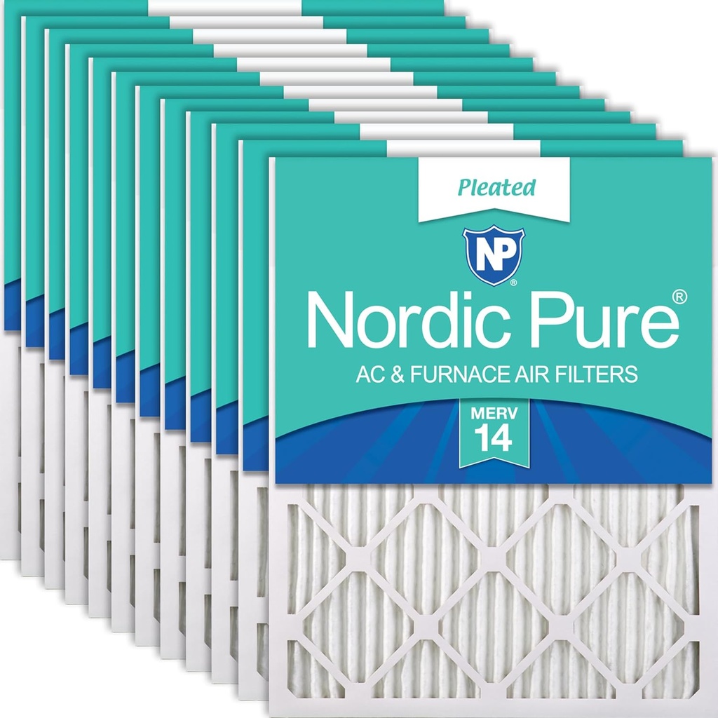 Nordic Pure 20x20x1 (19 1/2 x 19 1/2 x 3/4) Pleated MERV 14 Air Filters 12 Pack