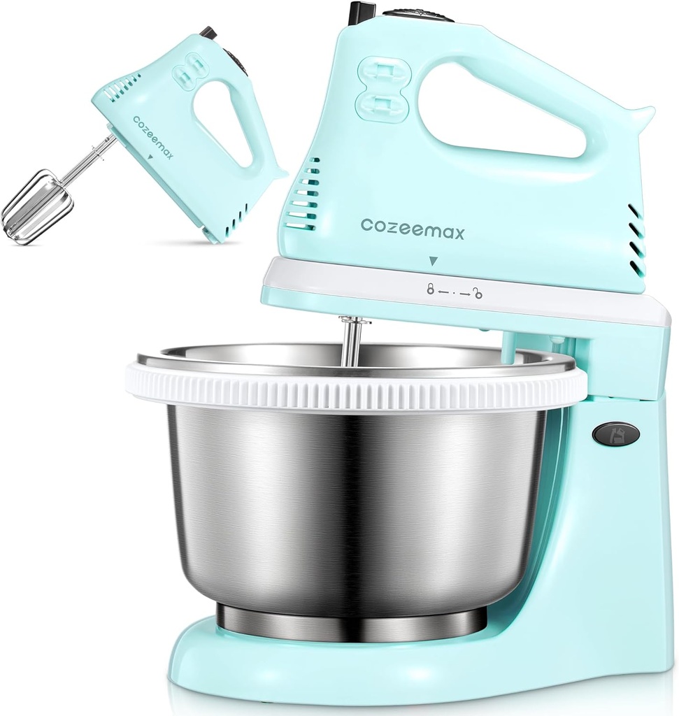 2 in 1 Hand Mixers Kitchen Electric Stand mixer with bowl 3 Quart, electric mixer handheld for Everyday Use, Dough Hooks & Mixer Beaters for Frosting, Meringues & More (Aqua)