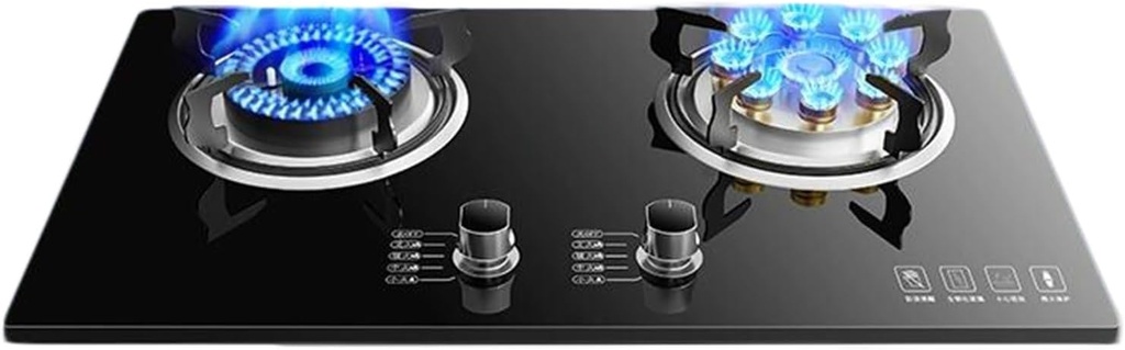 Gas Stove 2 Burner,Portable Gas Stove,Kitchen Counter Top Stove,Tempered Glass Cast Iron Pot Rack,with Flameout Protection,for Home Kitchen(NG)