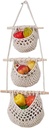 Hanging Fruit Basket, 3 Tier Cotton Rope Baskets, Produce Storage Basket for Organizing Fruit Vegetable, Boho Kitchen Decor Wall Hanging Basket
