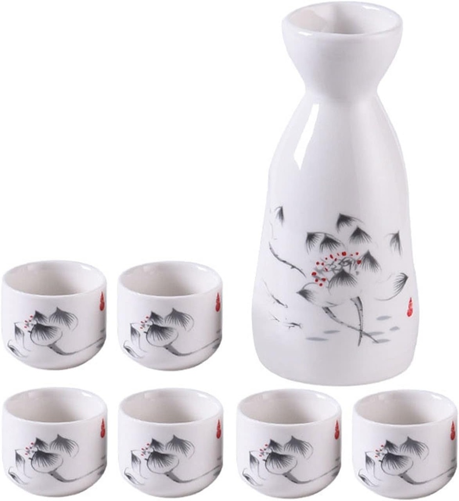 Sake Set Traditional CeramicsSake Serving Sets of 7 Pcs Include 1 Pot and 6 Cups Suitable for Family