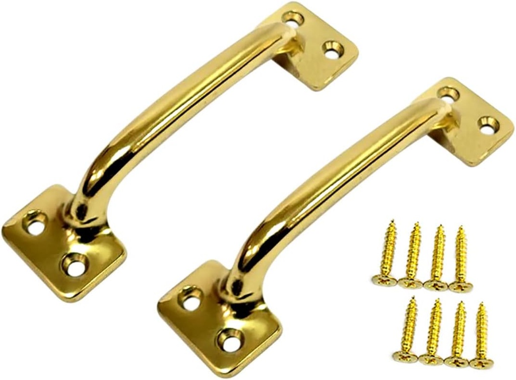 QCAA Soild Brass, 4-7/8",Heavier Sash Lift Pull, Traditional Type, Polish Brass, 2 Pack, Made in Taiwan