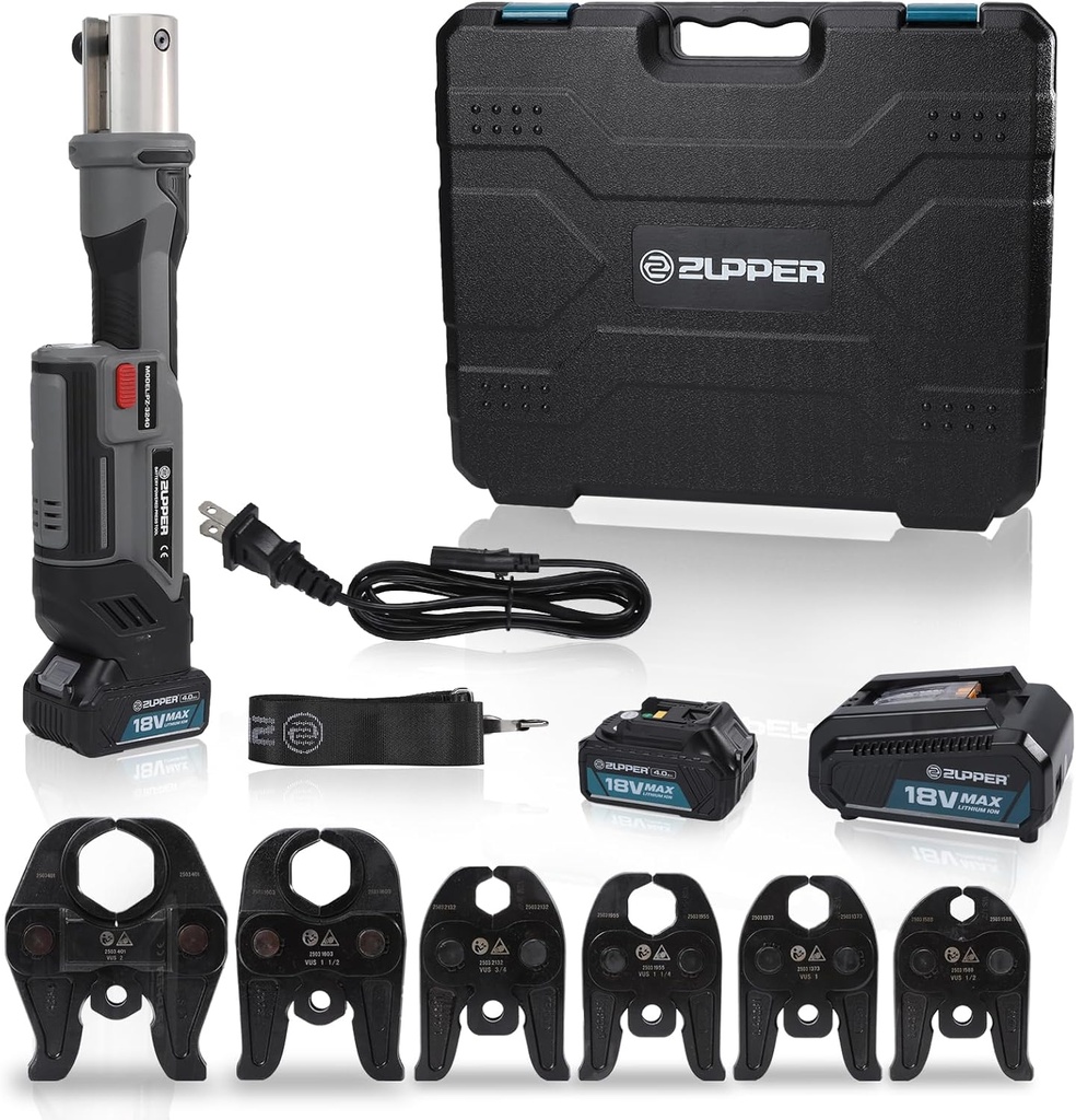 Pro Press Copper Crimper Tool Hydraulically Pressing Tool Set with 6 Pro Press Jaws 1/2” to 2”Standard Propress Tool for Copper Pipe with 2pcs 18V 4Ah Battery and Carrying Case