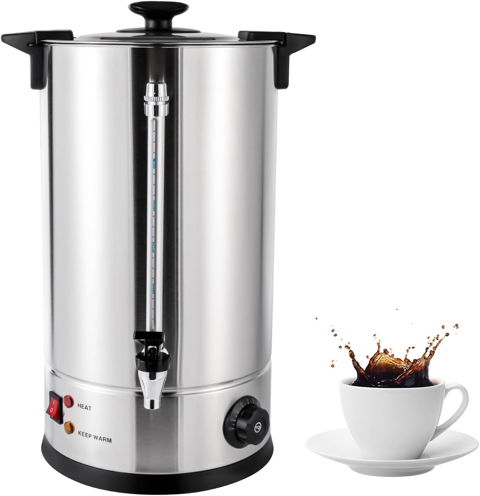 LYNICESHOP Commercial Coffee Urn, 15L Electric Catering Hot Water Boiler, Stainless Steel Automatic Hot Water Dispenser, Coffee Tea Urn, Silver