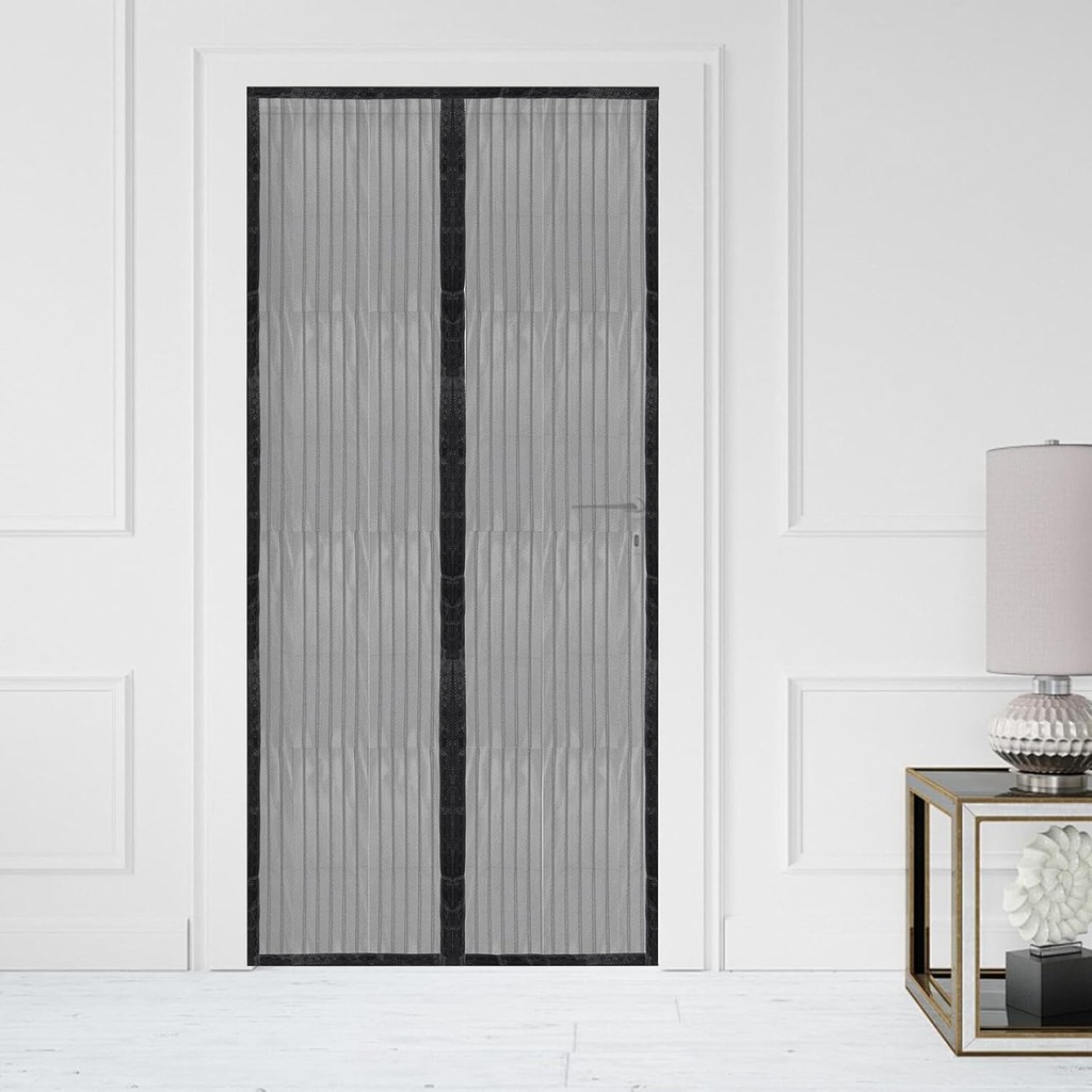 Mesh Screen with Magnetic Closure-Keeps Bugs Out Let Breeze in, Pet and Kid Friendly, Works with Front, Sliding Doors (Black)