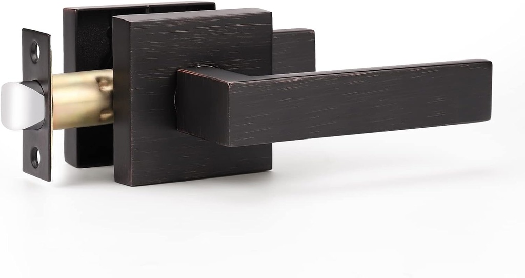 KNOBWELL 1 Pack Bronze Door Handle Interior Door Knob with Lever, Passage Door Handle for Closet Hallway Heavy Duty Modern Door Handles