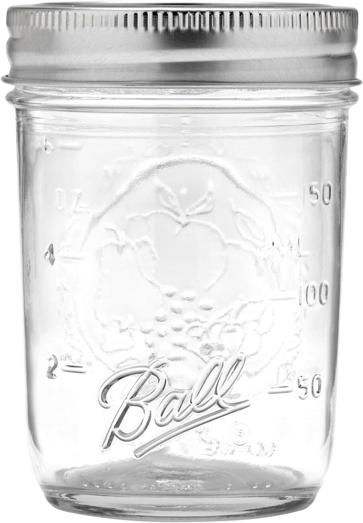 Ball Regular Mouth Mason Jars 8 oz. (12 Pack) - Half Pint Size Jars with Airtight Lids and Bands for Canning, Fermenting, Pickling, Meal Prep or DIY Decors