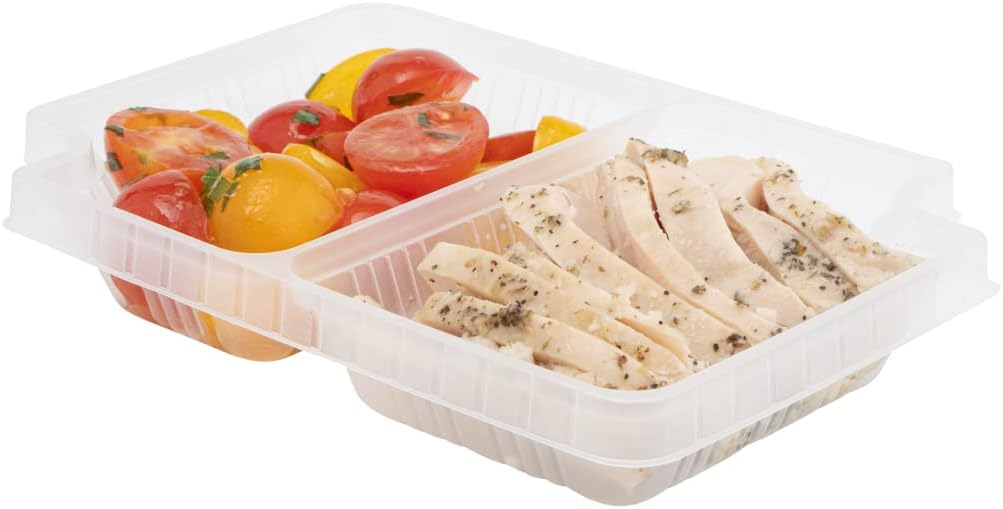 Restaurantware TRAYS ONLY: Futura 14 Ounce Trays For Meal Prep Boxes 100 Microwavable Trays For 34 Ounce Boxes - Boxes Sold Separately 2 Compartments Clear Plastic Food Trays