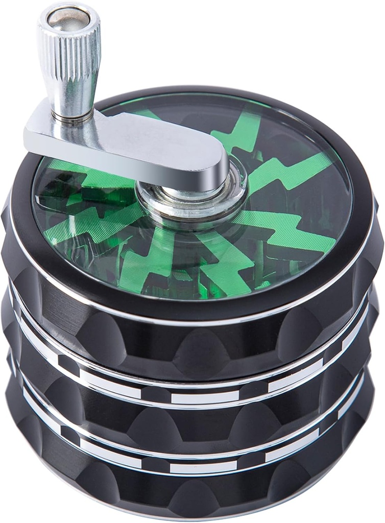 2.5 inch Hand Crank Aluminium Large Grinder with Clear Top, Black