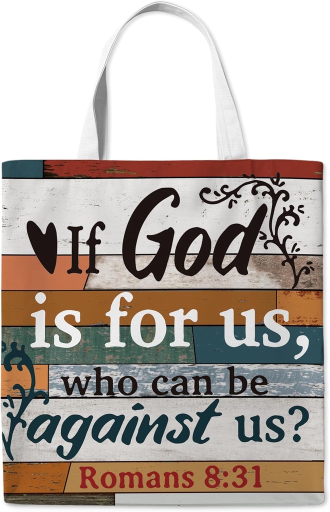 Christian Religious Bible Tote Bags Gifts for Women, If God Is for Us Who Can Be Against Us, Bible Verse Travel Reusable Totes Bag for Church Shopping Camping