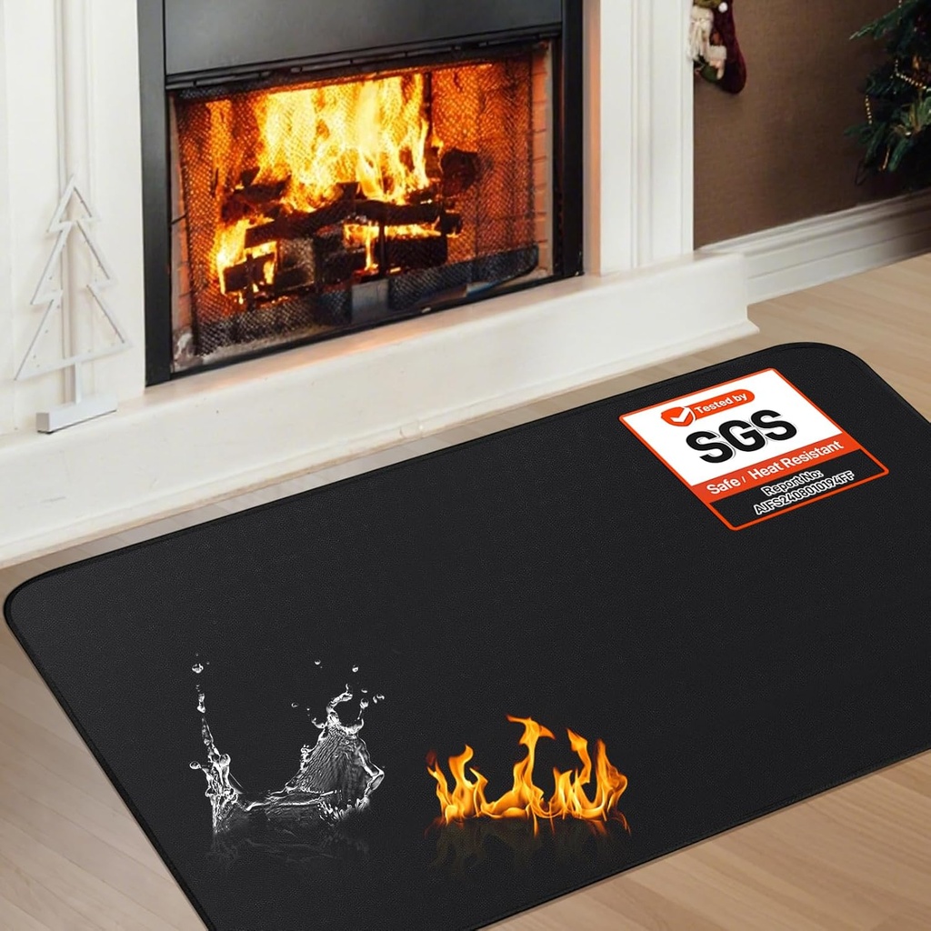 Fireplace Mat, 2'6'' x 3'4'' x 0.04'' Fireplace Rug, Hearth Rug for Wood Stove Fireplace Indoor Outdoor, Thin Fireplace Rugs Fire Resistant Protects Floors Carpets from Sparks Embers, Black
