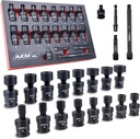 3/8" Drive Universal Impact Socket Set, 20 Piece Swivel Socket Set, Universal Joint Socket 6-Point, Metric, 8-22mm, Cr-Mo,with Extension Bars, Socket Adapter, Drill Bit Adapter
