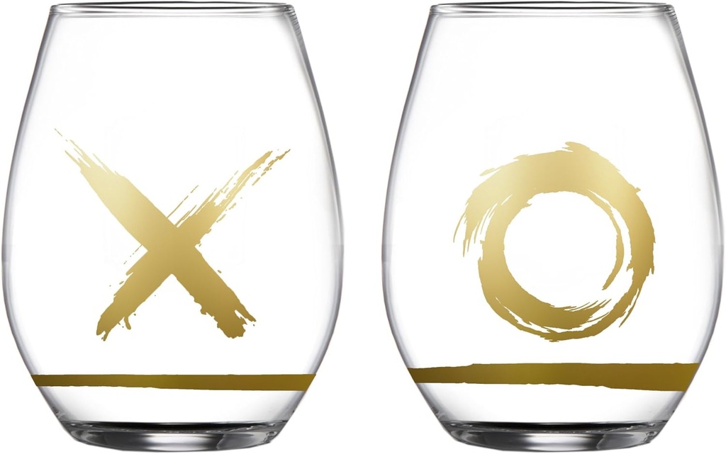 Hugs and Kisses Stem less Glasses (Set of 2), Gold