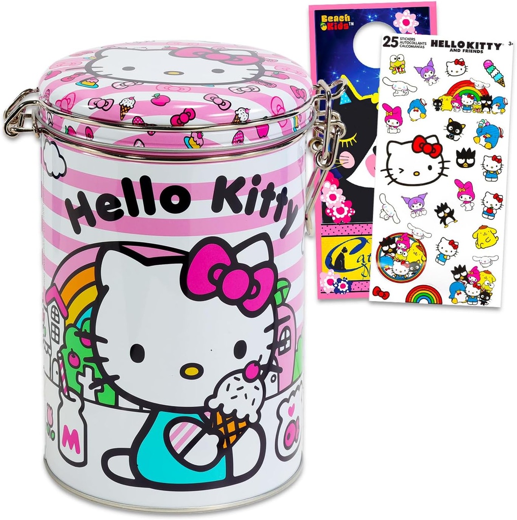 Hello Kitty Cookie Jar - Home Decor Bundle with Hello Kitty Jar with Lid for Snacks, Cookies, Food Storage Plus More | Sanrio Kitchen Accessories
