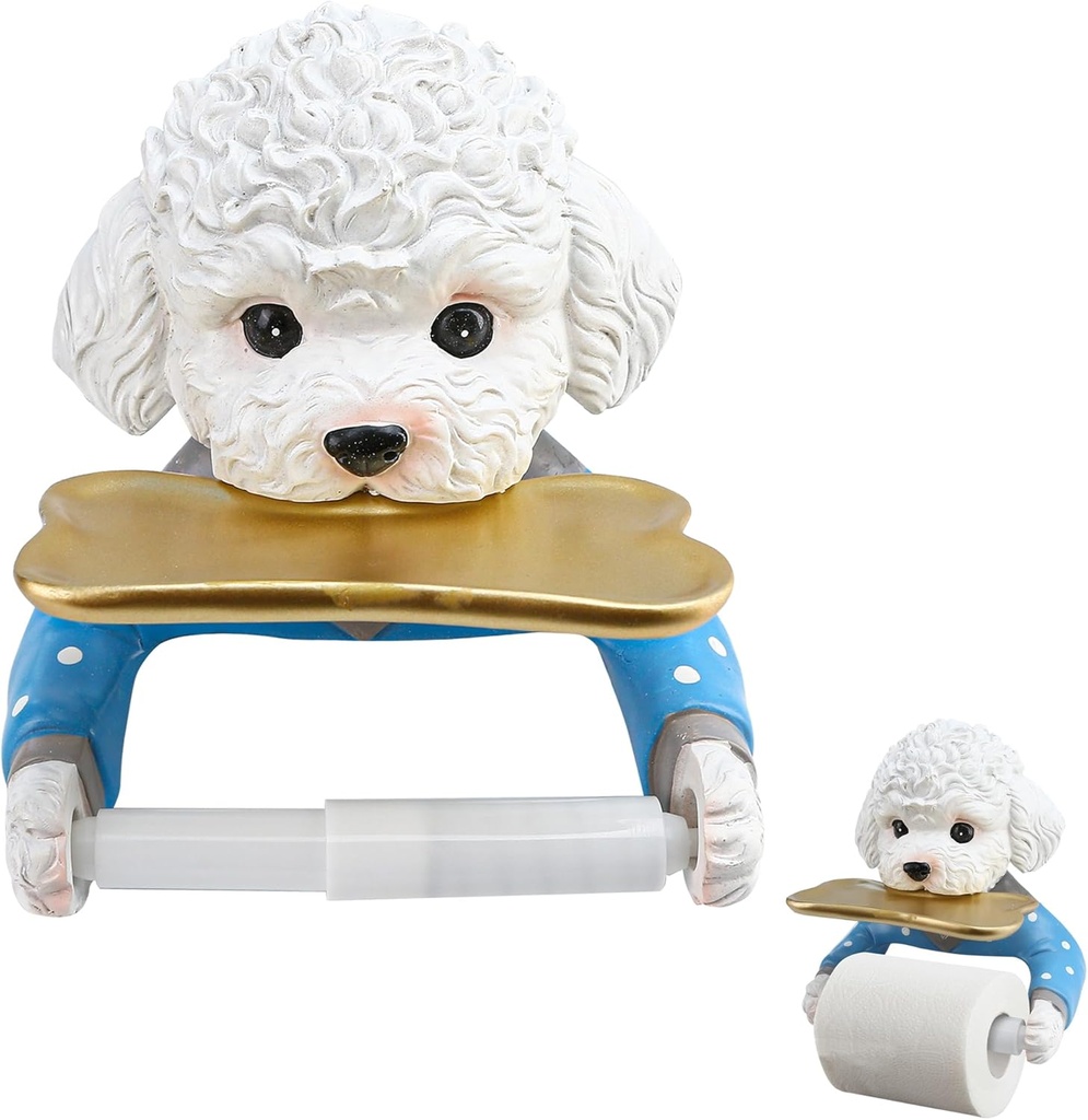 Cute Dog Toilet Paper Roll Holder, Novelty Cartoon Animal Shape Tissue Towel Tray Wall Mounted Rack, Funny Bathroom Storage Decor Dispenser Creative Thoughtful Gift 19 x 17.5 x 11cm (Blue)