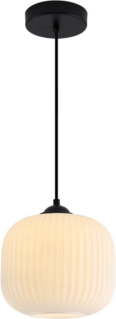 KCO Lighting Frosted White Glass Pendant Light Black Farmhouse Kitchen Light Fixtures Ceiling Hanging Over Table Mid Century Modern Globe Pendant Light Single Hanging Light Fixture