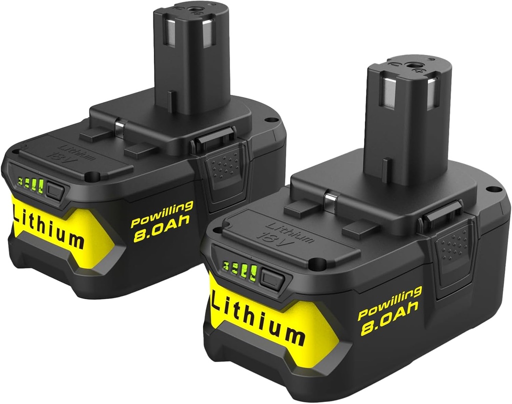 Powilling 2Packs 8.0Ah Battery Replacement for Ryobi 18V Battery, 18 Volt Lithium ion Batteries for Ryobi One 18V Cordless Tools P108 P107 P105 P104 P103 P102