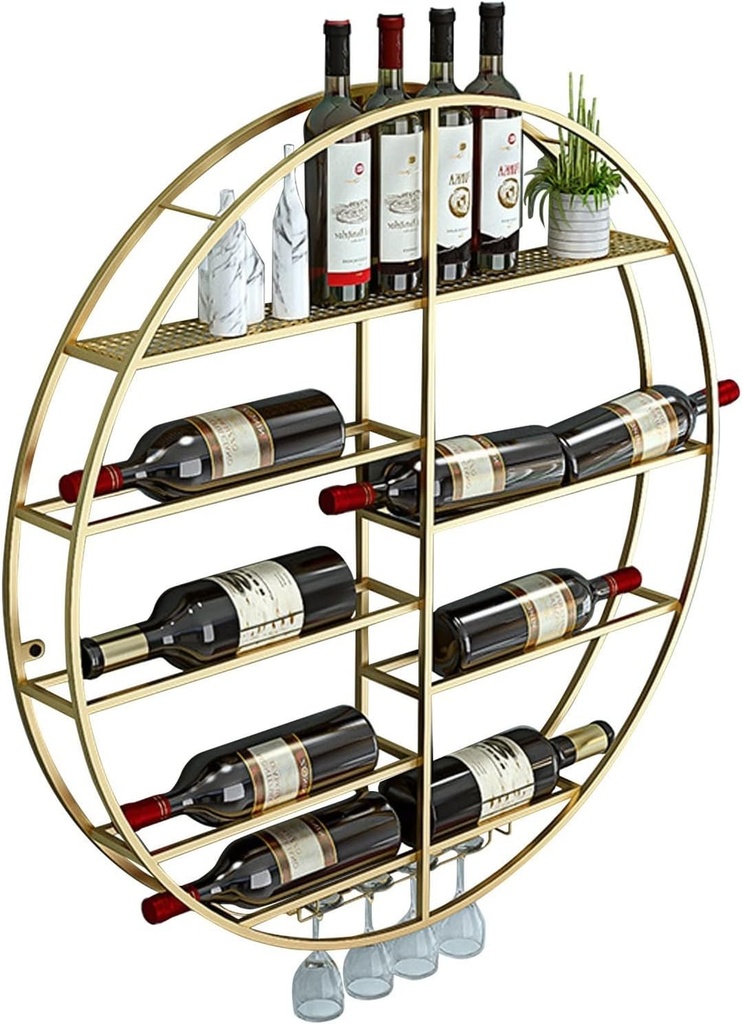 Wall Mounted Wine Rack Round Wine Rack Wall Mounted Wine Glass Goblet Holder Hanging Wine Bottle Racks Metal Floating Storage Display Shelves for Bar Wine Cellar Kitchen,Red-70 * 11 * 70Cm