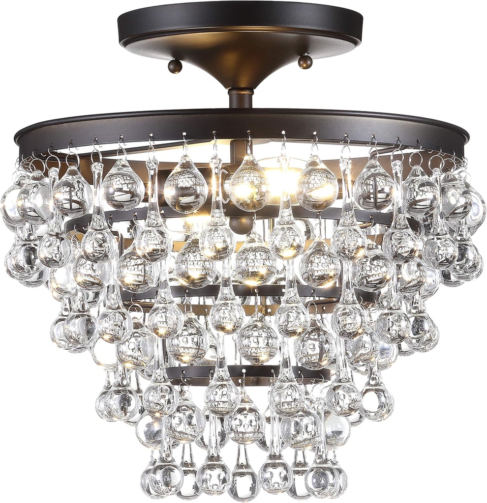 JONATHAN Y JYL9029A Toronto 13" Metal/Crystal LED Flush Mount Contemporary,Transitional Dimmable, 2700K Cozy Warm Light, for Kitchen,Hallway,Bathroom,Stairwell, OilRubbedBronze