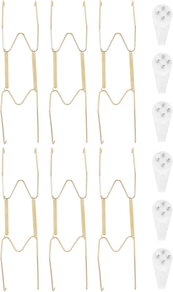 6 Set Invisible Spring Plate Hangers with Traceless Wall Mount Hooks 8 Inch Wall Plate Holder Display Hanging Kit for Home Decor