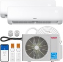 TOSOT 24,000 BTU Dual 2 Zone Mini Split Air Conditioner with Heat Pump, 21 SEER2, 230V, Wifi-Enabled Ductless Inverter Split System with 16.4 ft Copper Line Set, 12,000 + 12,000 BTU, Cosmo Series